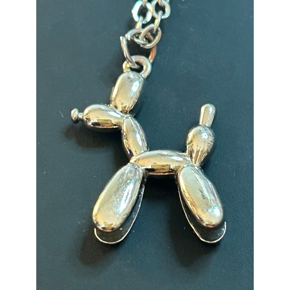 🎈 VTG SILVER TONE BALLOON DOG PENDANT NECKLACE JEFF KOONS STYLE Y2K WHIMSICAL
